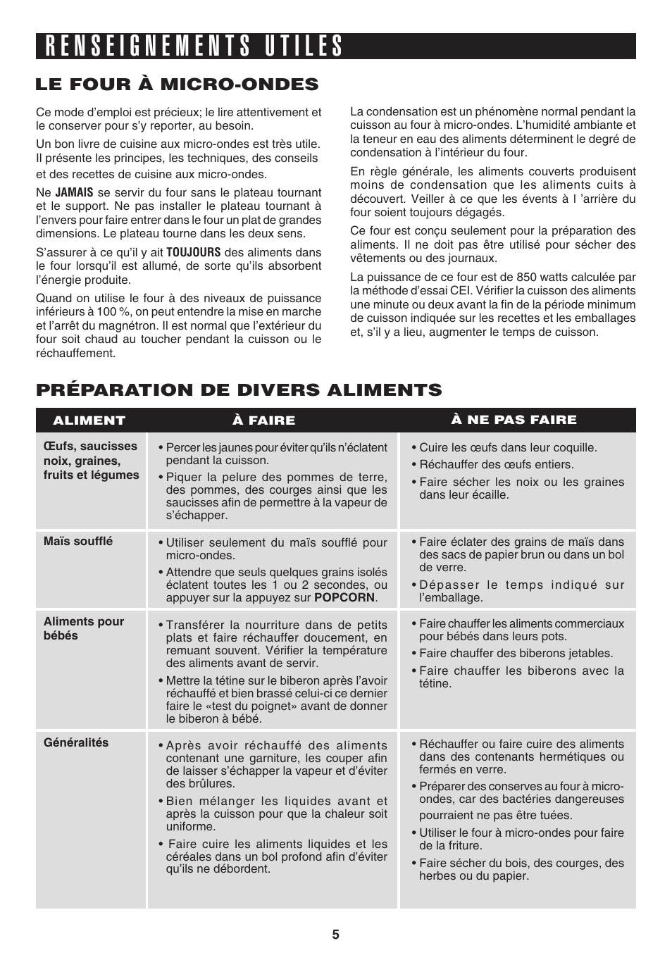 Préparation de divers aliments, Le four à micro-ondes | Sharp 1.1 cu. ft. Over-the-Range Convection Microwave Oven Owner's Guide User Manual | Page 41 / 68