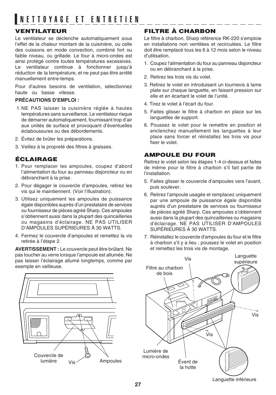 Sharp 1.1 cu. ft. Over-the-Range Convection Microwave Oven Owner's Guide User Manual | Page 63 / 68