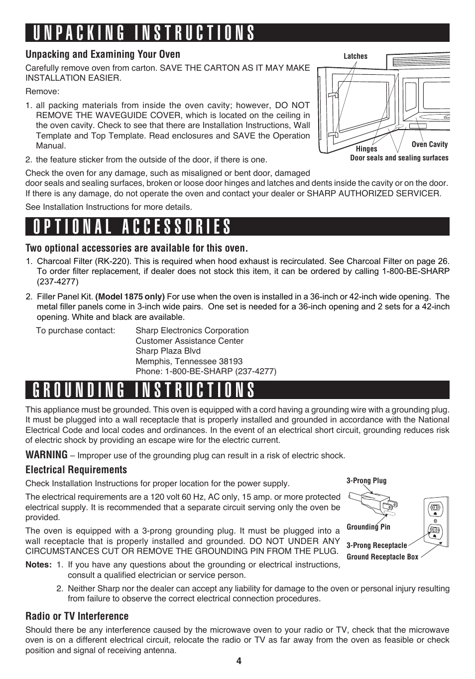 Sharp 1.1 cu. ft. Over-the-Range Convection Microwave Oven Owner's Guide User Manual | Page 7 / 68