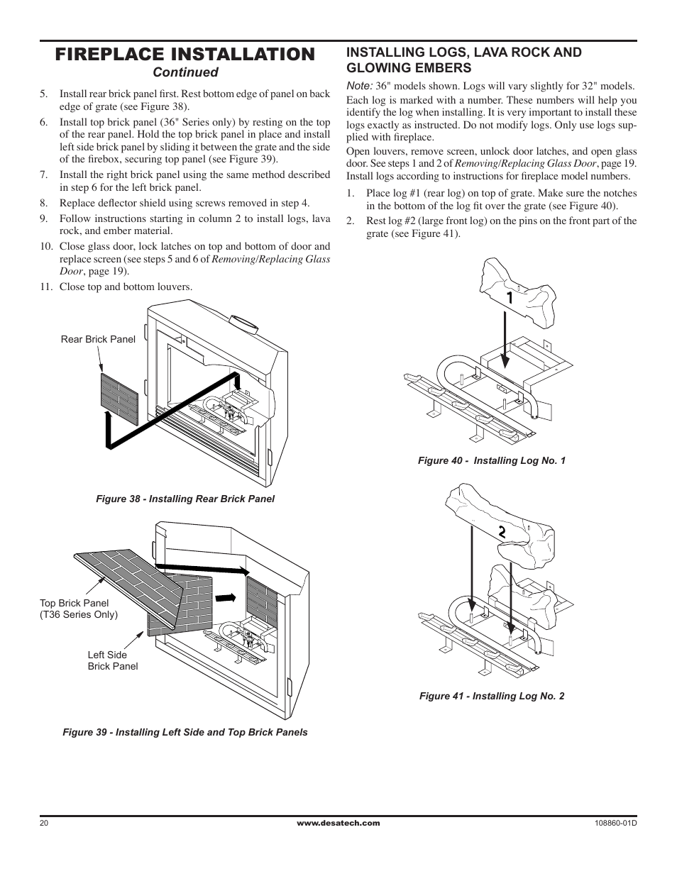 Fireplace installation | Desa (V)T32EN User Manual | Page 20 / 38