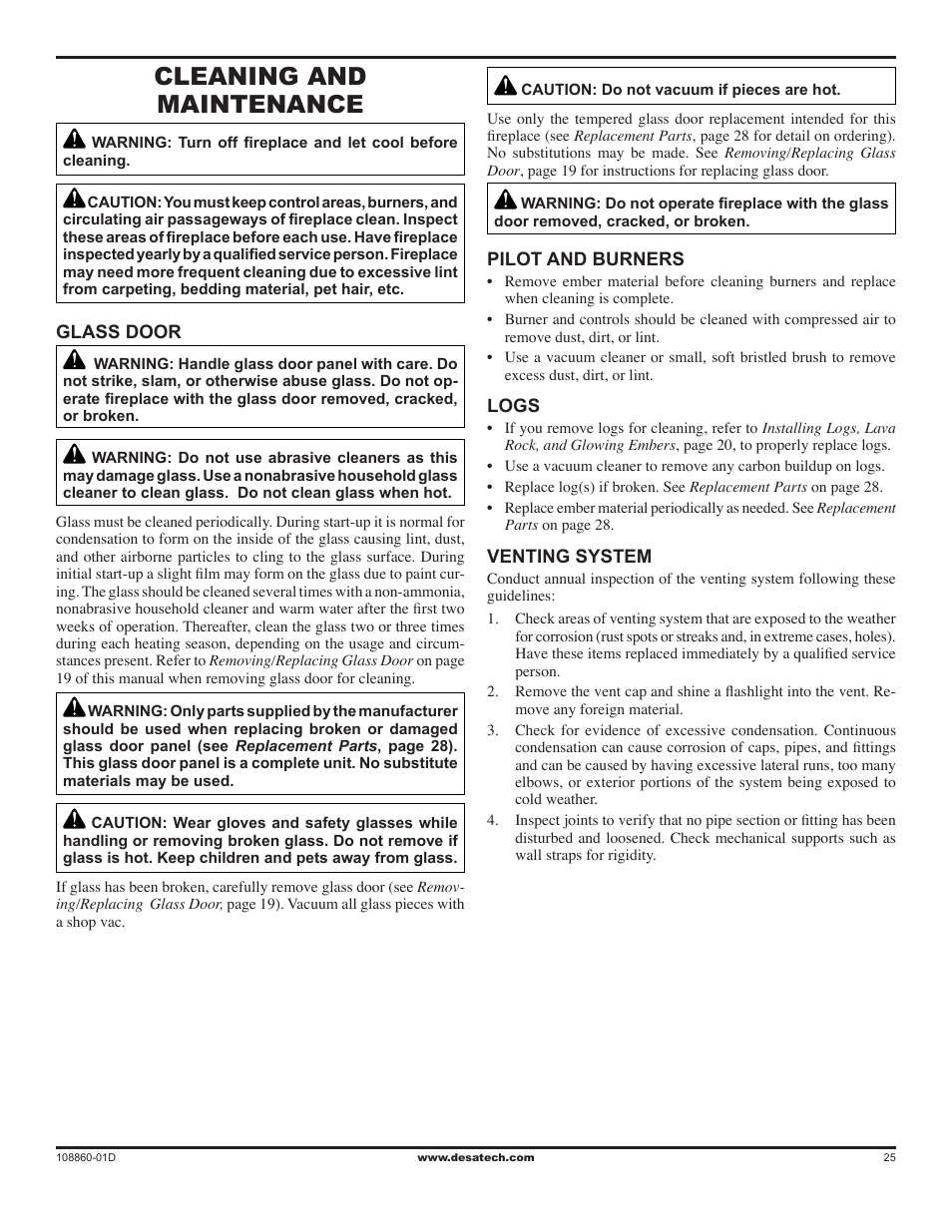 Cleaning and maintenance | Desa (V)T32EN User Manual | Page 25 / 38