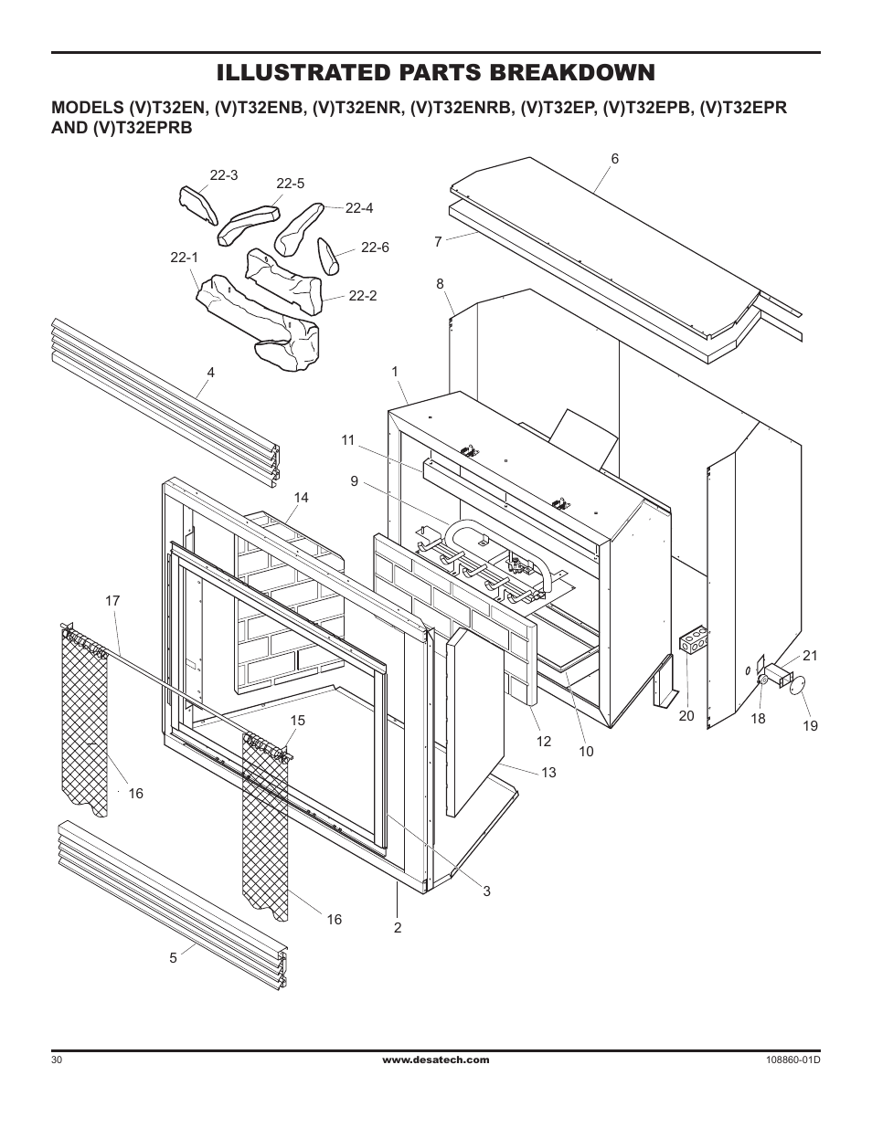 Illustrated parts breakdown and parts list, Illustrated parts breakdown | Desa (V)T32EN User Manual | Page 30 / 38