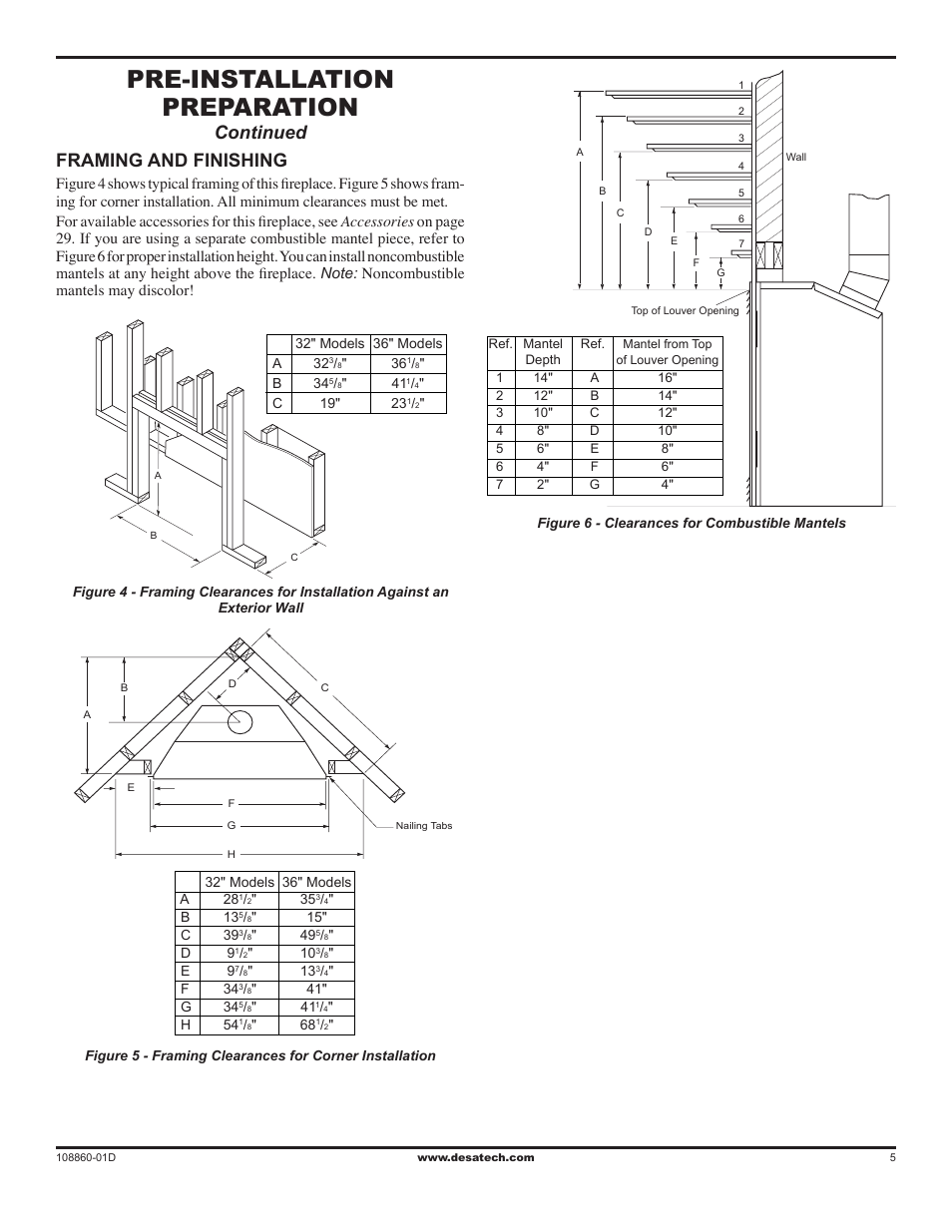 Pre-installation preparation, Framing and finishing, Continued | Desa (V)T32EN User Manual | Page 5 / 38