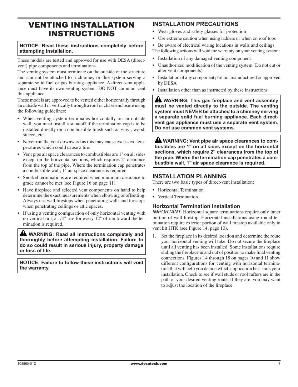 Venting installation instructions | Desa (V)T32EN User Manual | Page 7 / 38
