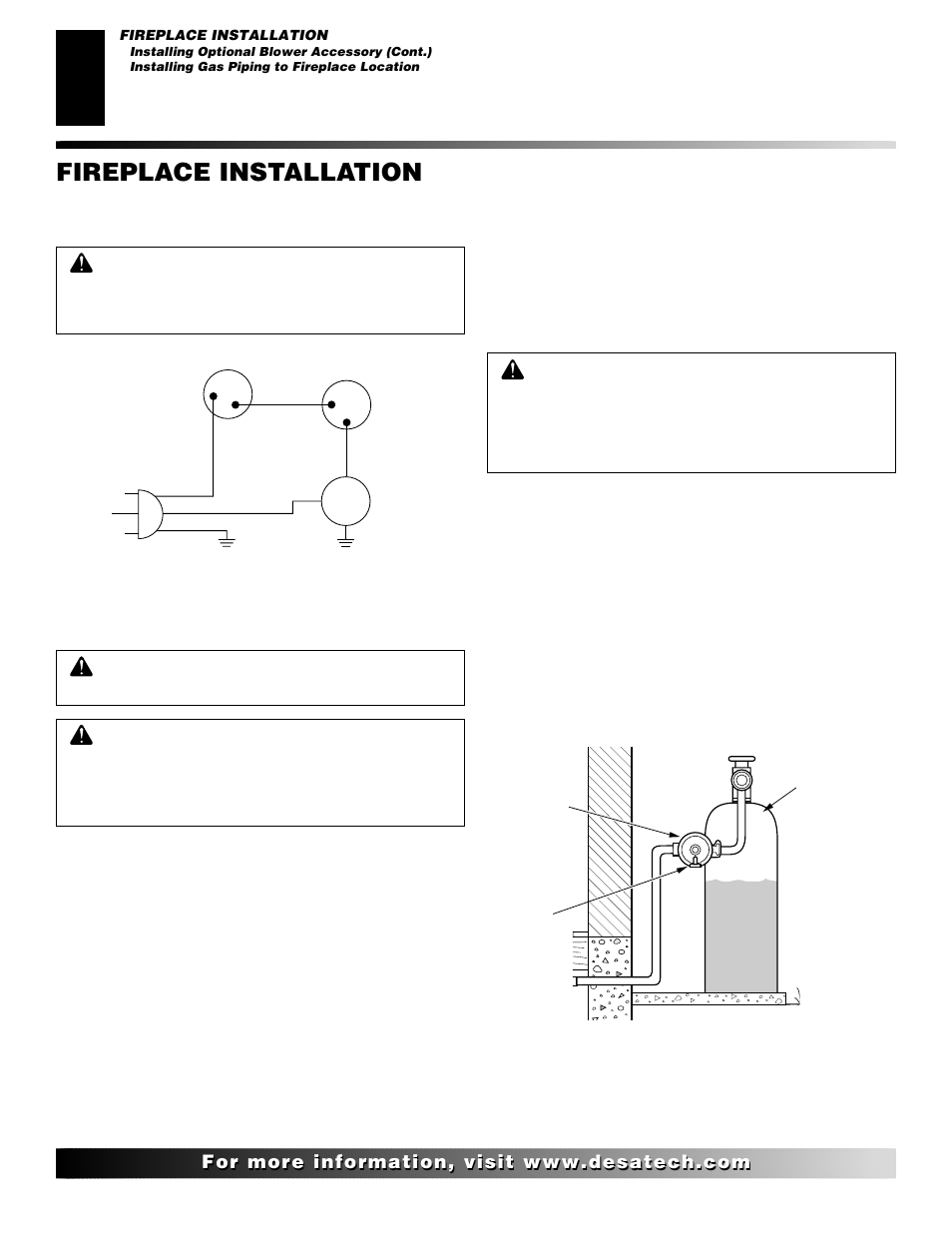Fireplace installation, Continued, Installing gas piping to fireplace location | Desa (V)K42EN User Manual | Page 18 / 38
