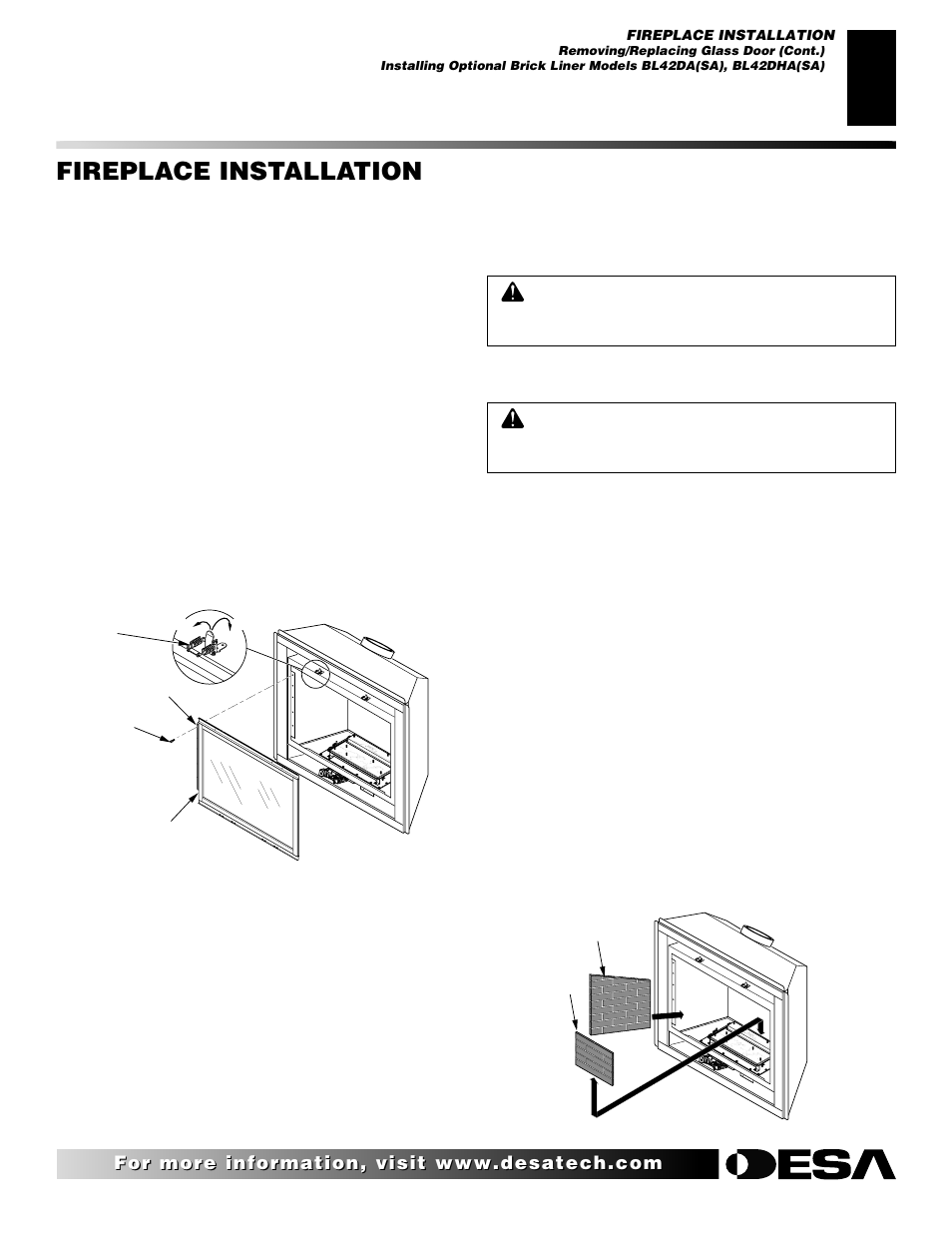 Fireplace installation, Continued | Desa (V)K42EN User Manual | Page 21 / 38