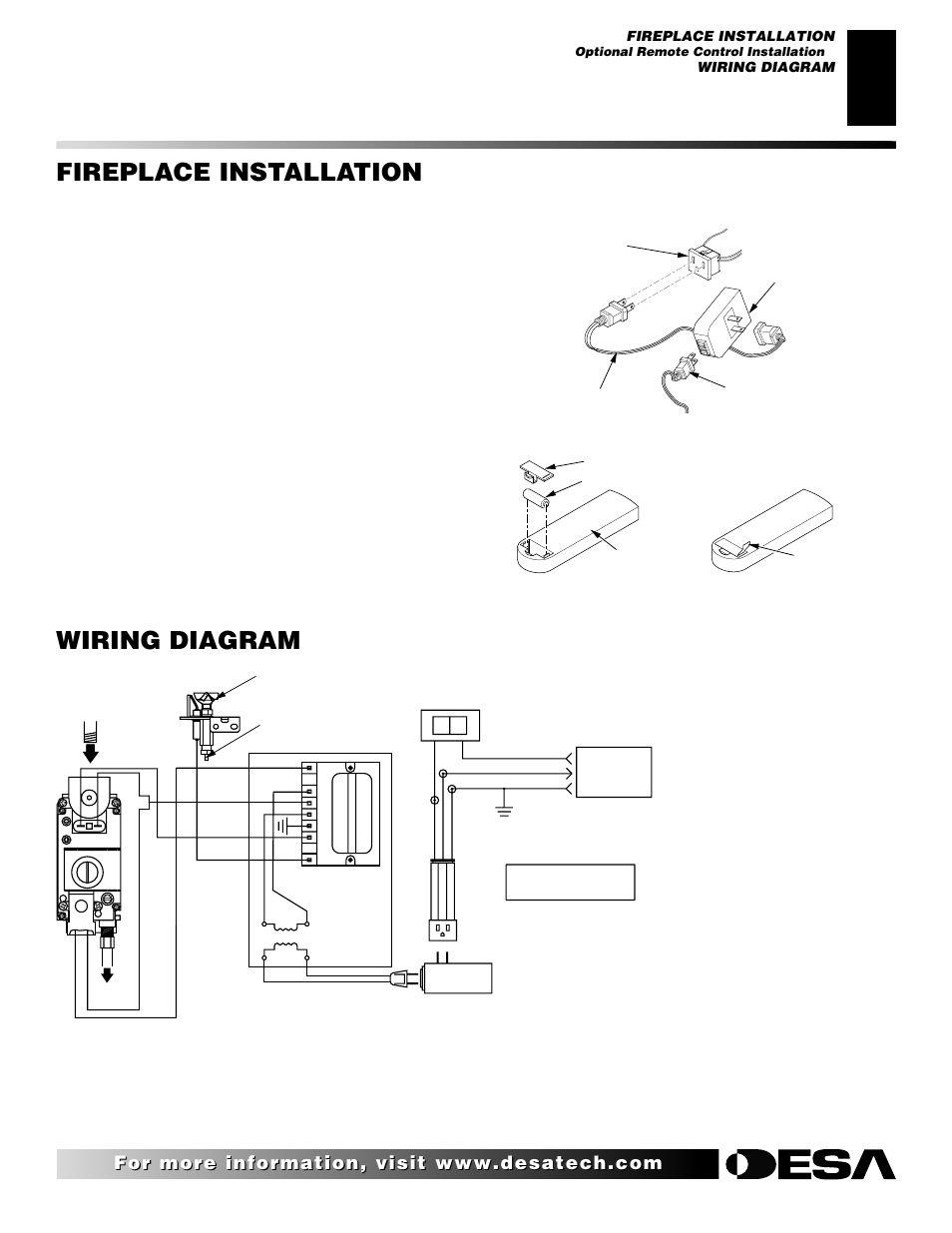 Wiring diagram, Fireplace installation, Continued | Optional remote control installation (model wrc) | Desa (V)K42EN User Manual | Page 23 / 38