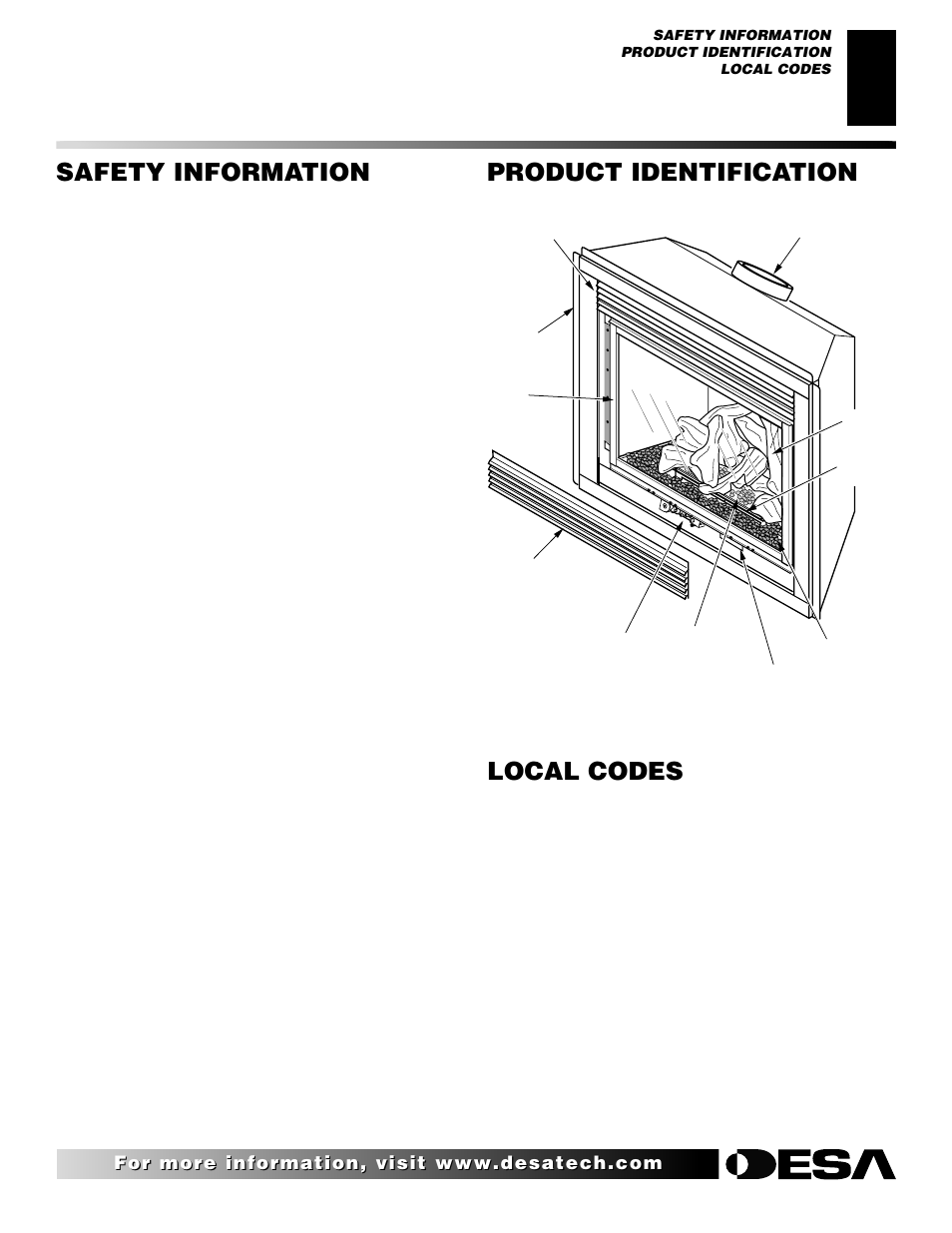 Safety information, Product identification, Local codes | Continued | Desa (V)K42EN User Manual | Page 3 / 38