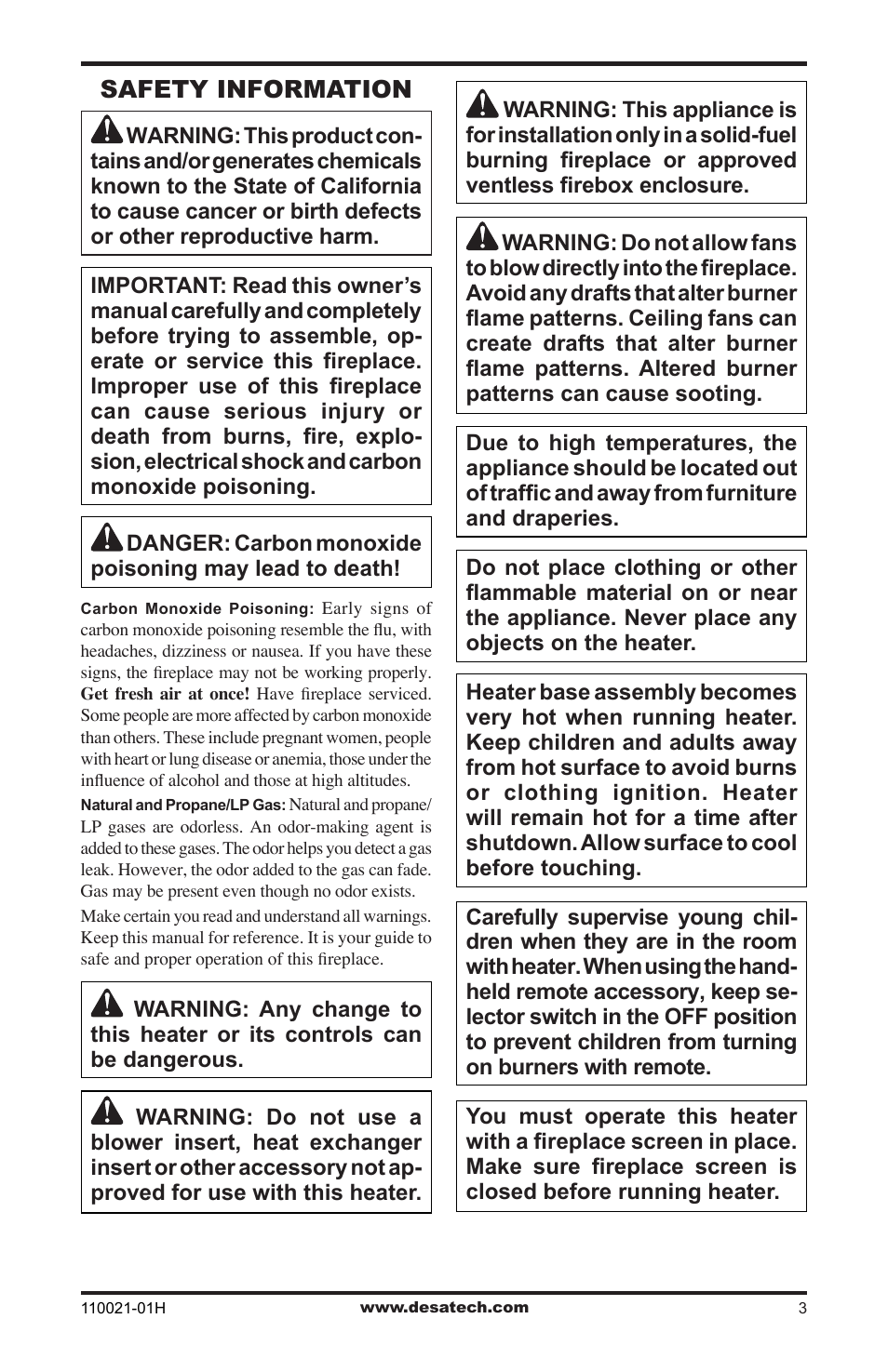 Safety information | Desa VRL24NT User Manual | Page 3 / 44