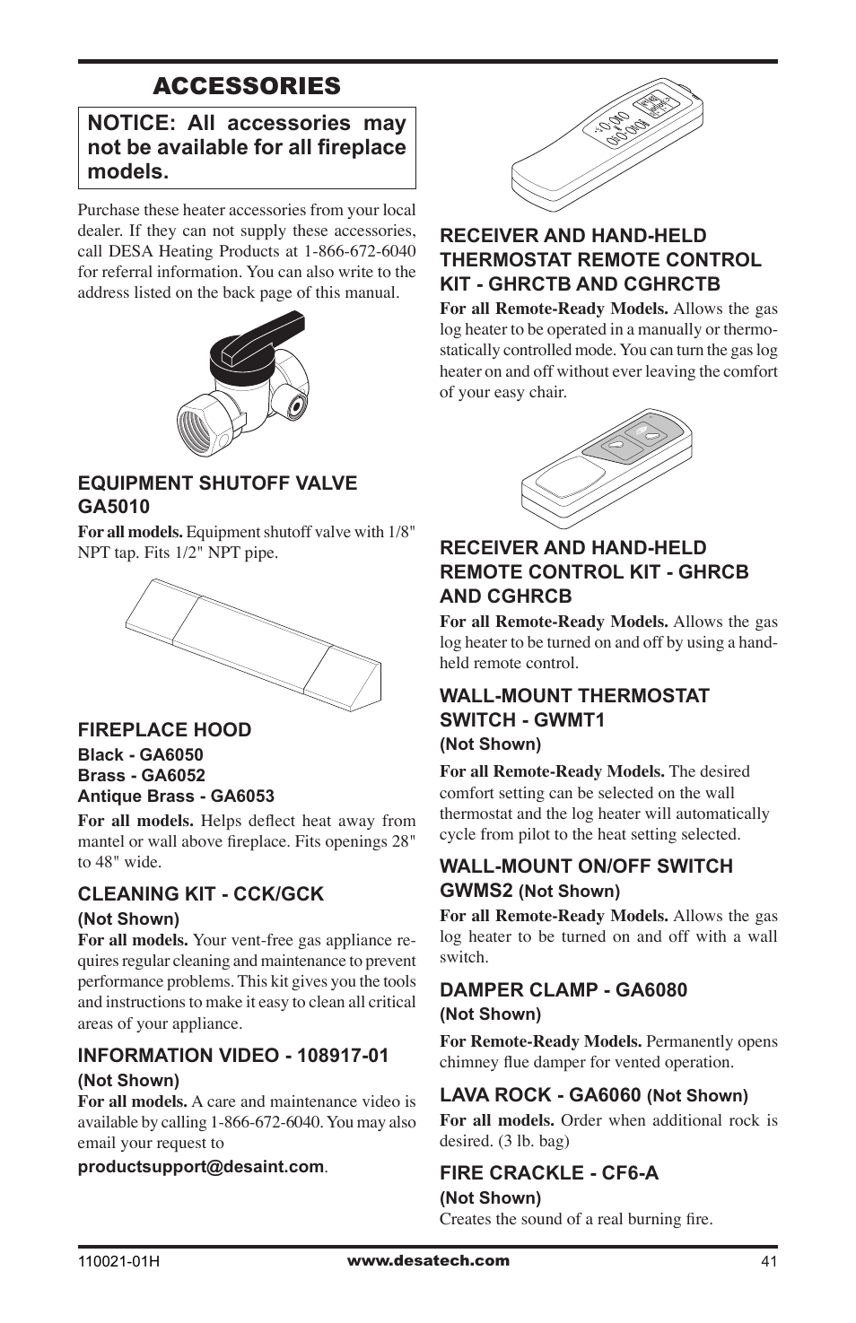 Accessories | Desa VRL24NT User Manual | Page 41 / 44