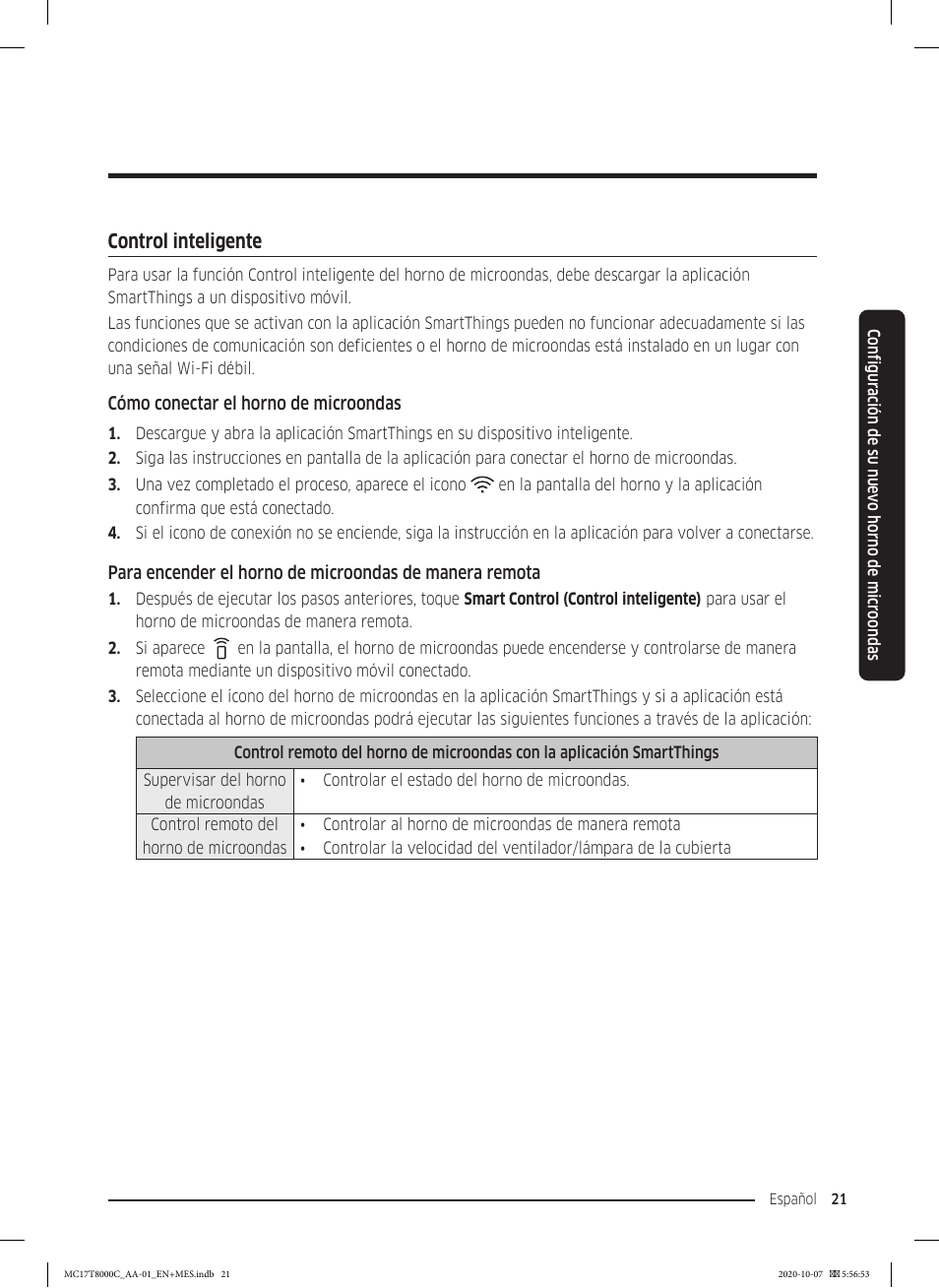 Control inteligente | Samsung 30 Inch Over the Range Convection Smart Microwave User Manual User Manual | Page 101 / 160