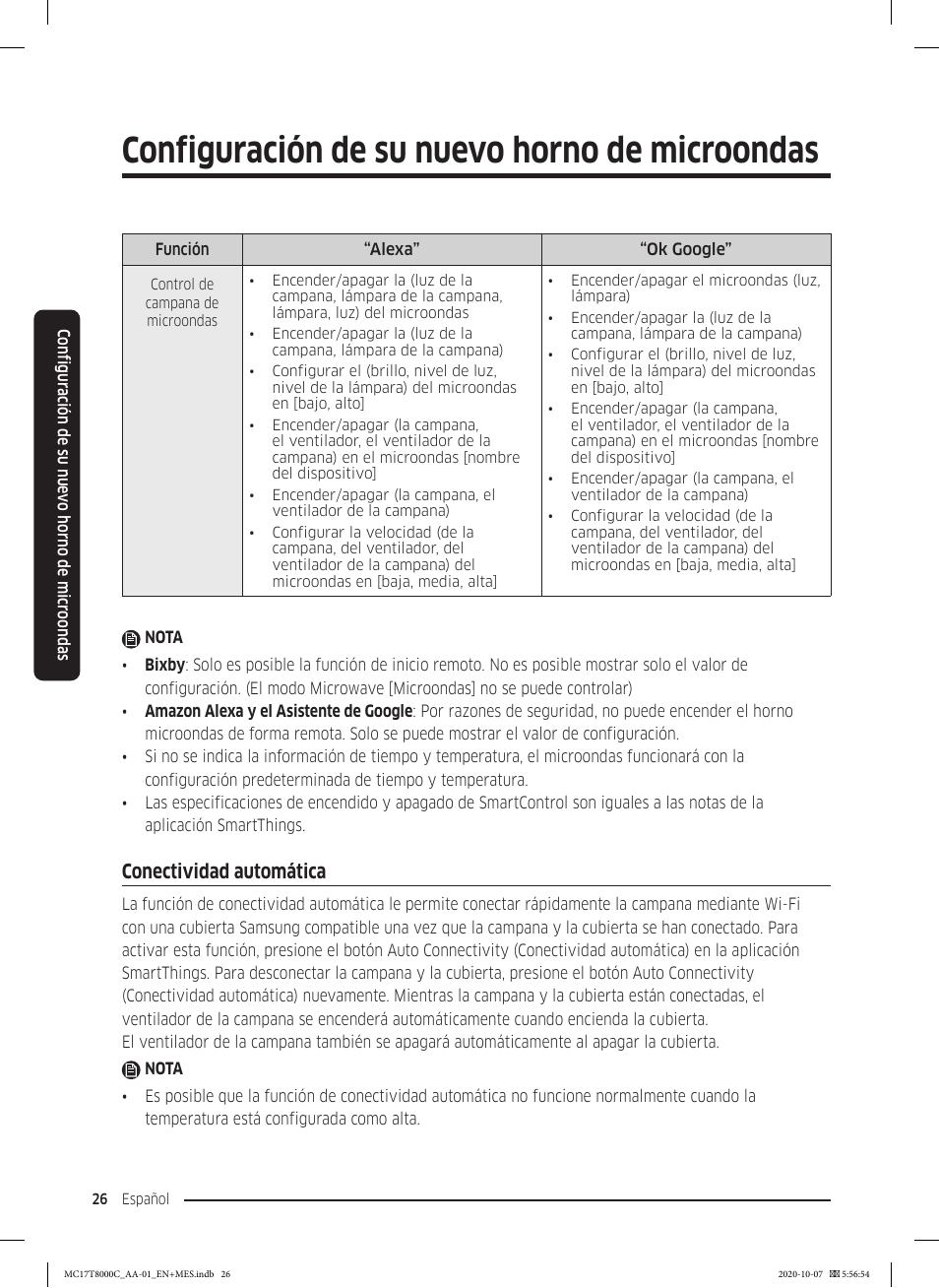 Conectividad automática, Configuración de su nuevo horno de microondas | Samsung 30 Inch Over the Range Convection Smart Microwave User Manual User Manual | Page 106 / 160