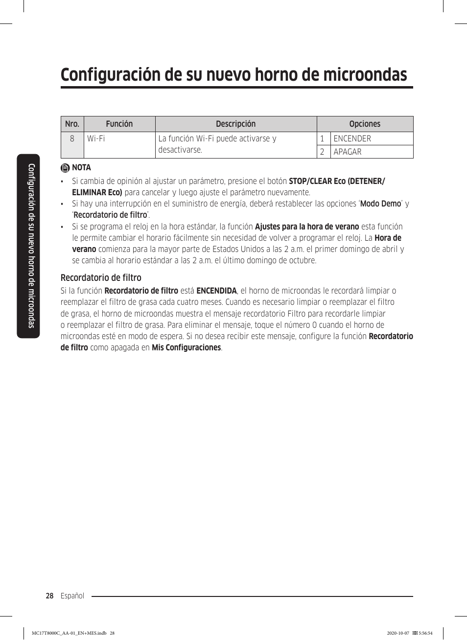 Configuración de su nuevo horno de microondas | Samsung 30 Inch Over the Range Convection Smart Microwave User Manual User Manual | Page 108 / 160