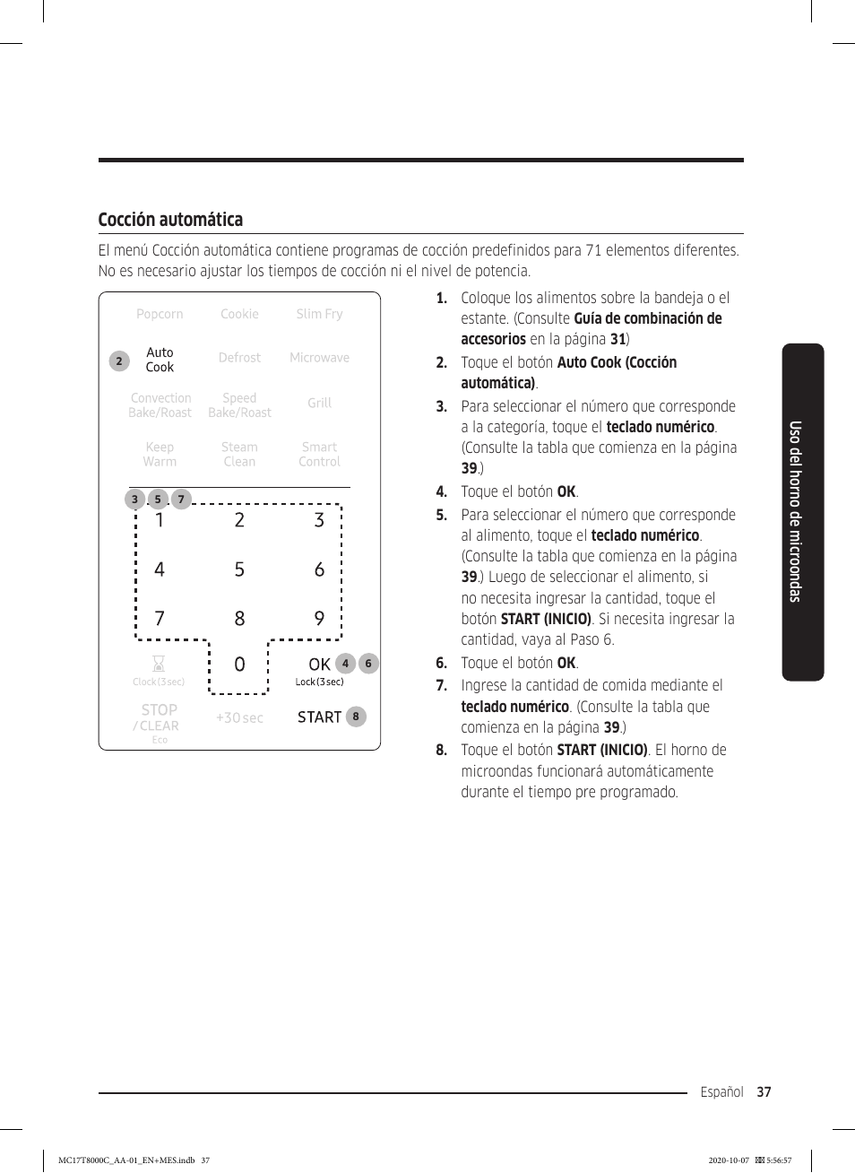 Cocción automática | Samsung 30 Inch Over the Range Convection Smart Microwave User Manual User Manual | Page 117 / 160