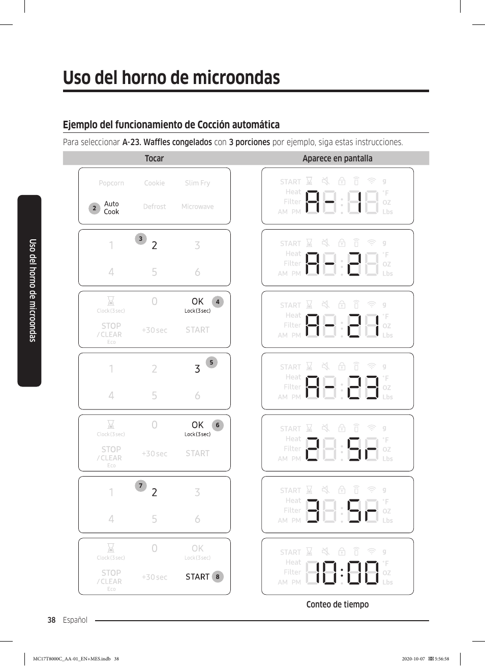 Ejemplo del funcionamiento de cocción automática, Uso del horno de microondas | Samsung 30 Inch Over the Range Convection Smart Microwave User Manual User Manual | Page 118 / 160