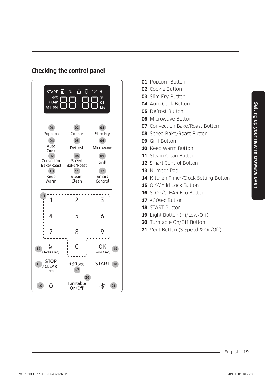 Checking the control panel | Samsung 30 Inch Over the Range Convection Smart Microwave User Manual User Manual | Page 19 / 160