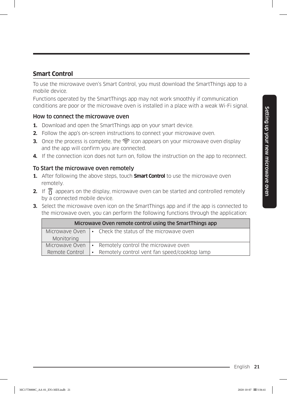 Smart control | Samsung 30 Inch Over the Range Convection Smart Microwave User Manual User Manual | Page 21 / 160