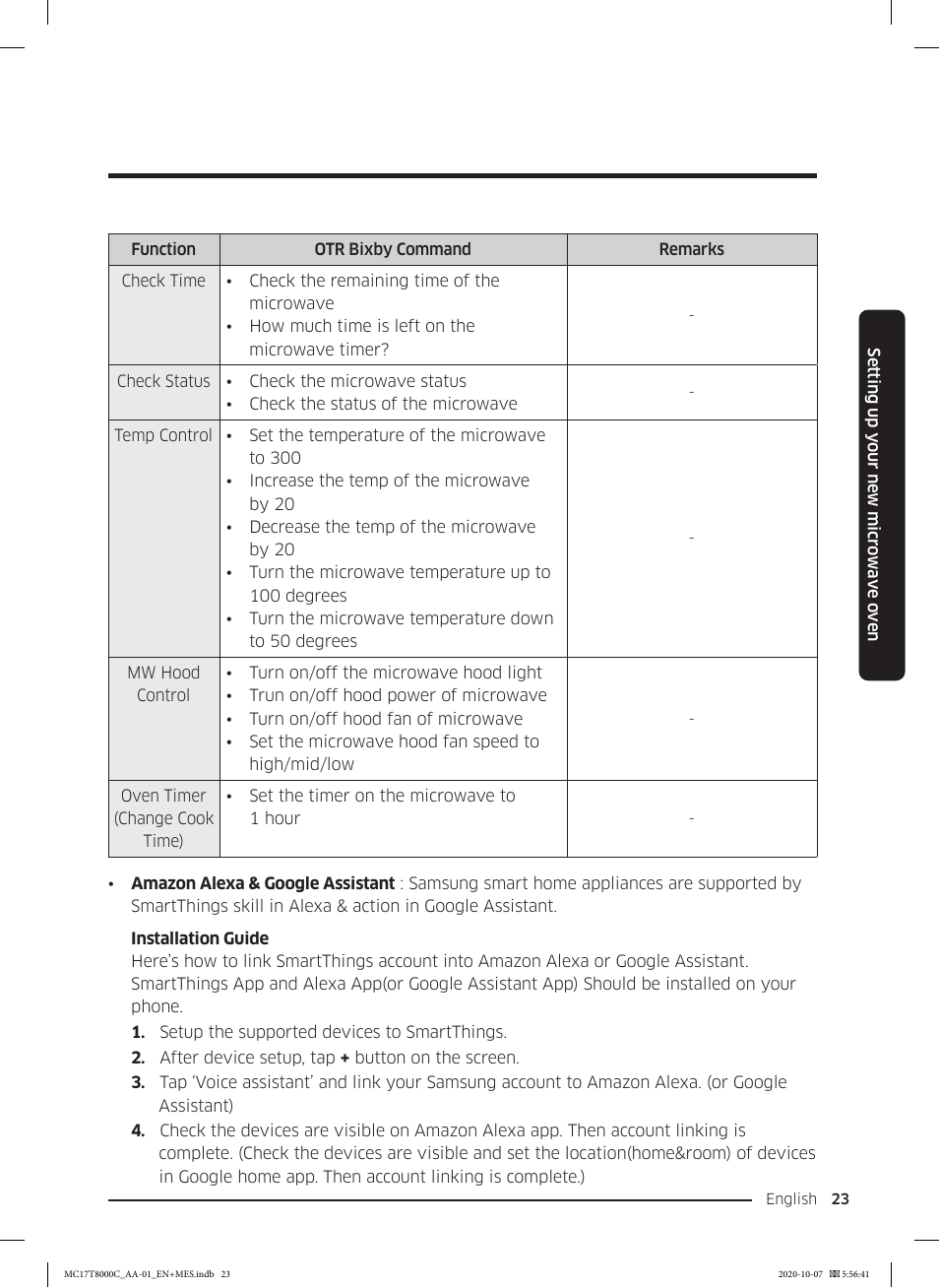 Samsung 30 Inch Over the Range Convection Smart Microwave User Manual User Manual | Page 23 / 160