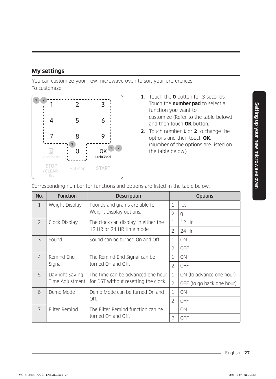 My settings | Samsung 30 Inch Over the Range Convection Smart Microwave User Manual User Manual | Page 27 / 160