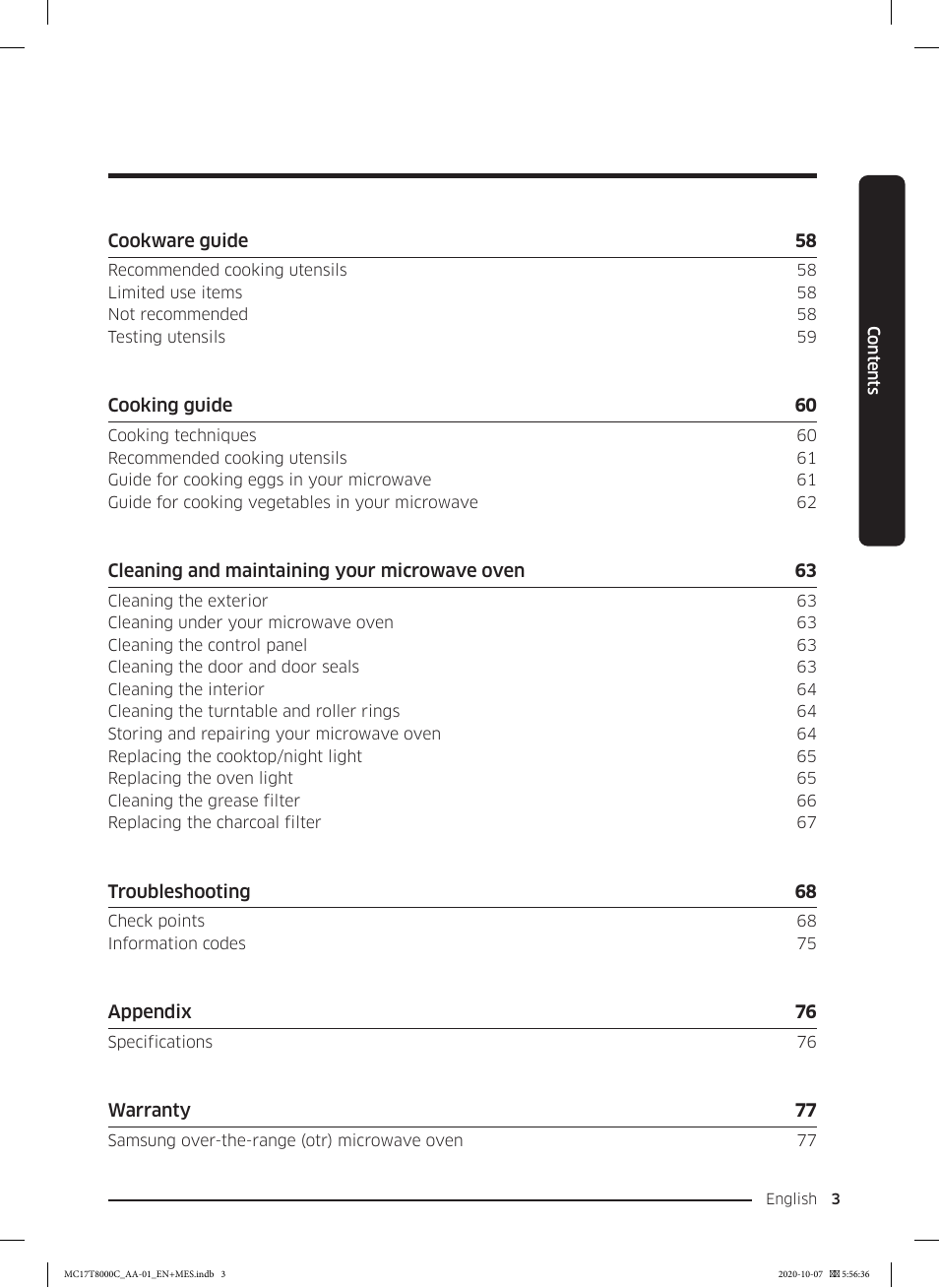Samsung 30 Inch Over the Range Convection Smart Microwave User Manual User Manual | Page 3 / 160