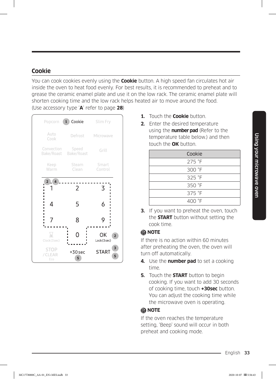 Cookie, Cookie 33 | Samsung 30 Inch Over the Range Convection Smart Microwave User Manual User Manual | Page 33 / 160