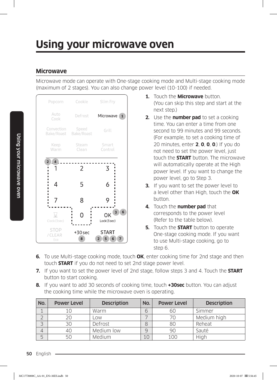 Microwave, Microwave 50, Using your microwave oven | Samsung 30 Inch Over the Range Convection Smart Microwave User Manual User Manual | Page 50 / 160