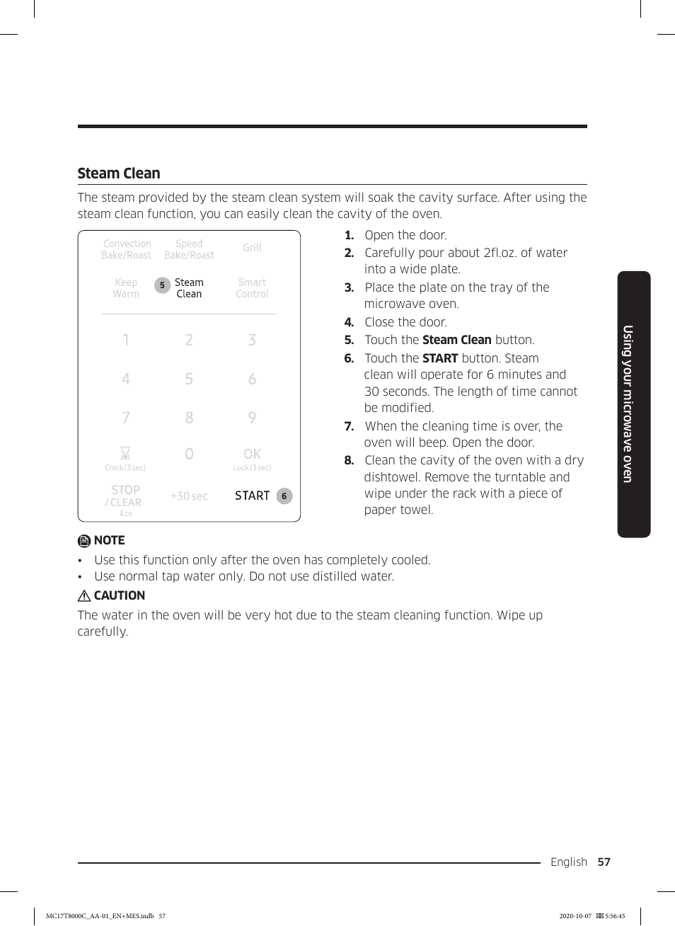 Steam clean | Samsung 30 Inch Over the Range Convection Smart Microwave User Manual User Manual | Page 57 / 160