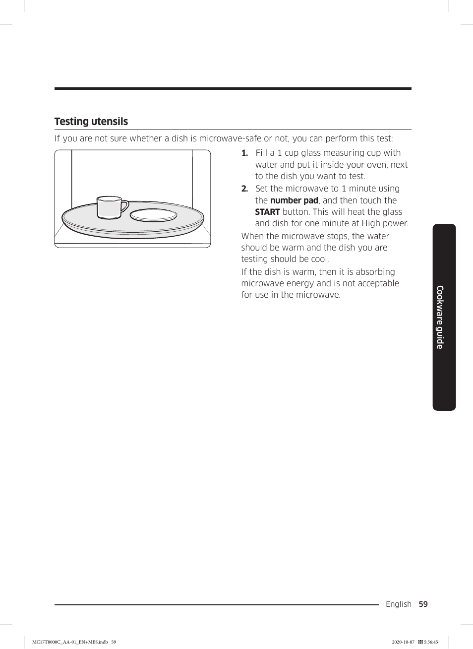 Testing utensils | Samsung 30 Inch Over the Range Convection Smart Microwave User Manual User Manual | Page 59 / 160