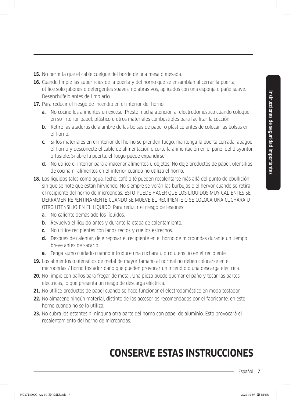 Conserve estas instrucciones | Samsung 30 Inch Over the Range Convection Smart Microwave User Manual User Manual | Page 87 / 160