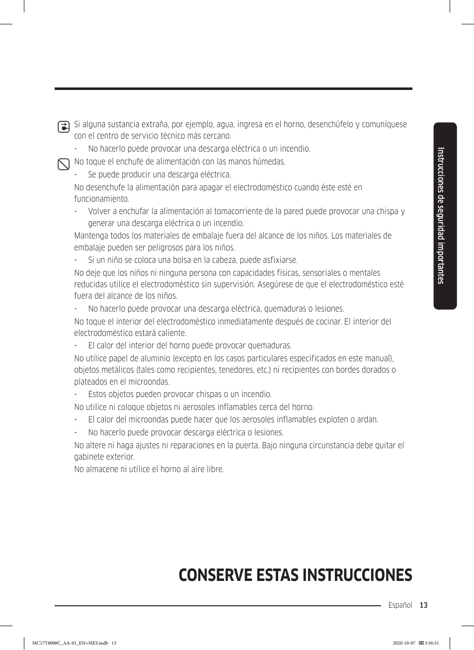 Conserve estas instrucciones | Samsung 30 Inch Over the Range Convection Smart Microwave User Manual User Manual | Page 93 / 160