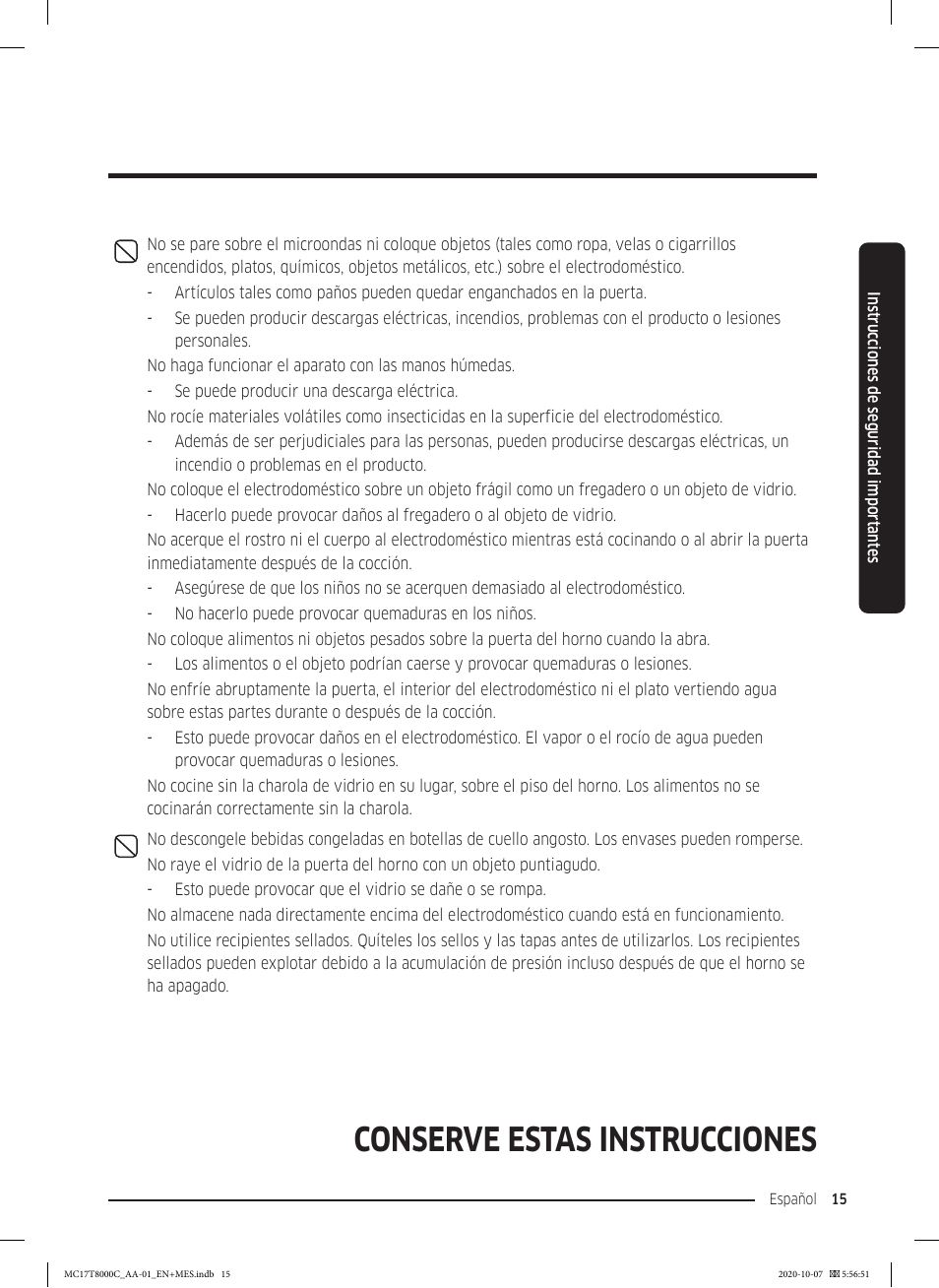 Conserve estas instrucciones | Samsung 30 Inch Over the Range Convection Smart Microwave User Manual User Manual | Page 95 / 160