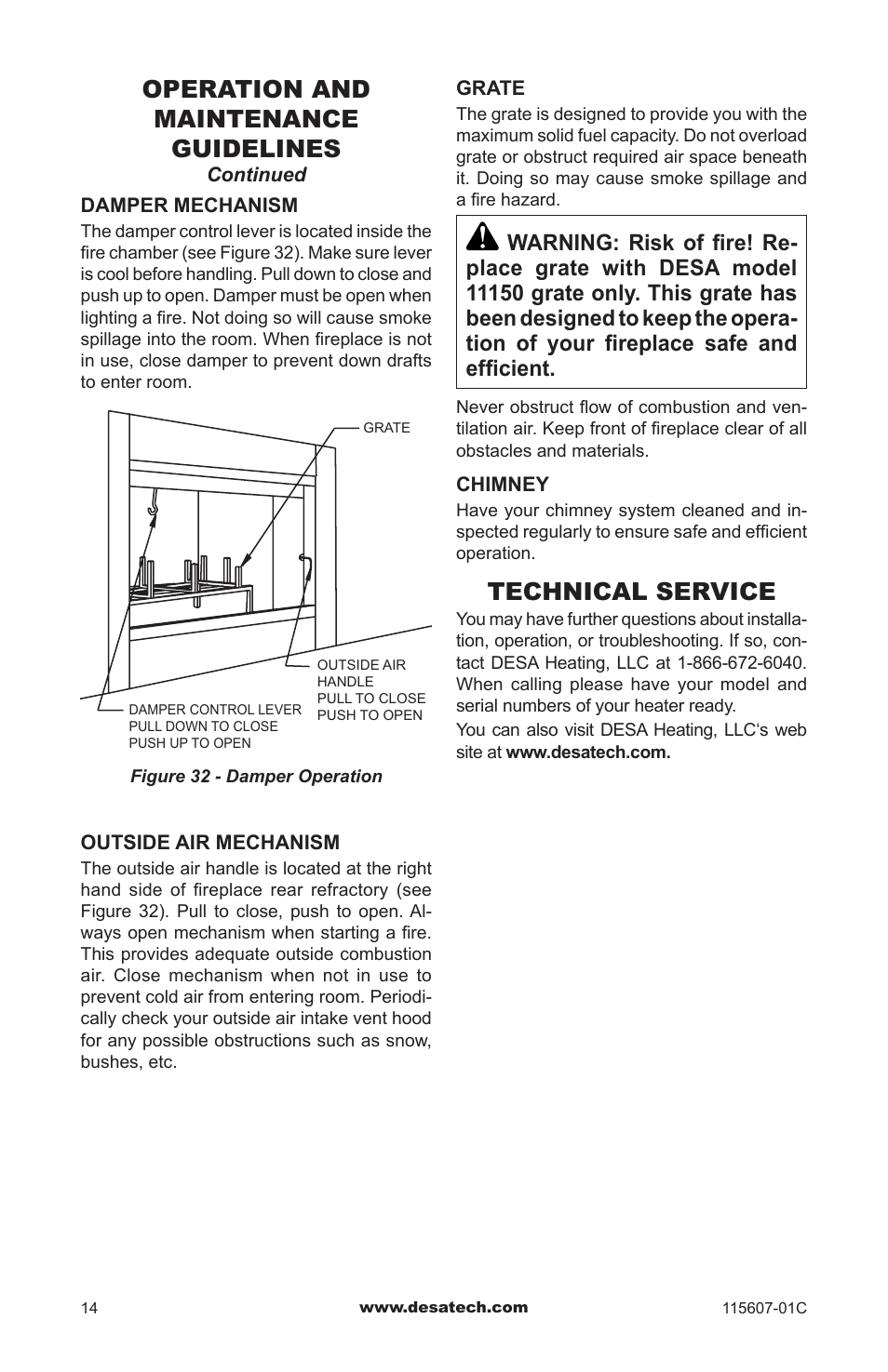 Technical service, Operation and maintenance guidelines | Desa (V)PN36-A User Manual | Page 14 / 16
