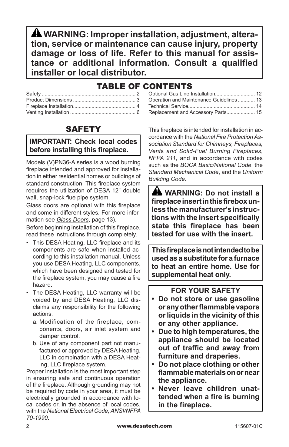 Safety | Desa (V)PN36-A User Manual | Page 2 / 16