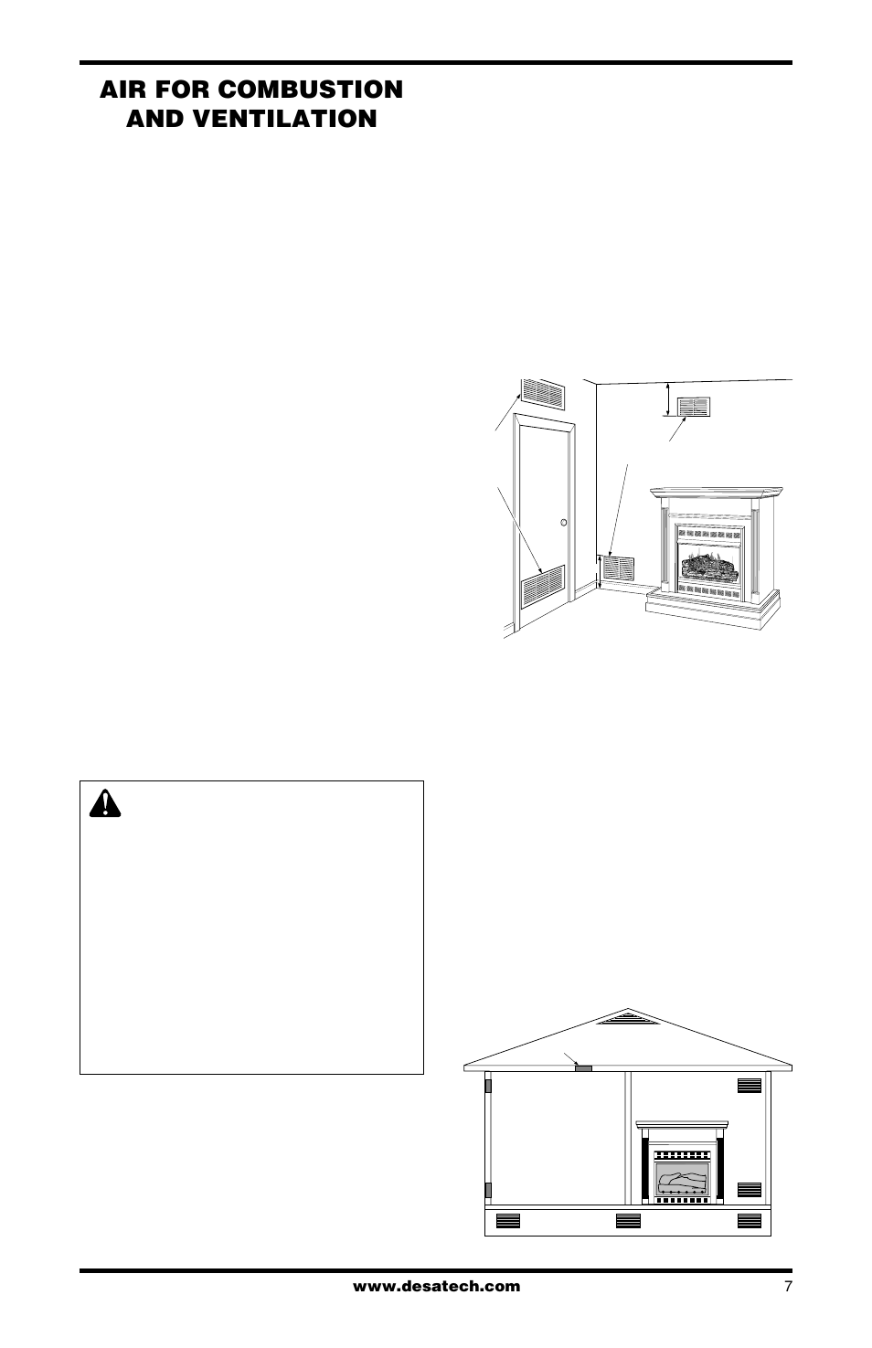Air for combustion and ventilation, Continued, Ventilation air | Desa LMFP33PR User Manual | Page 7 / 36