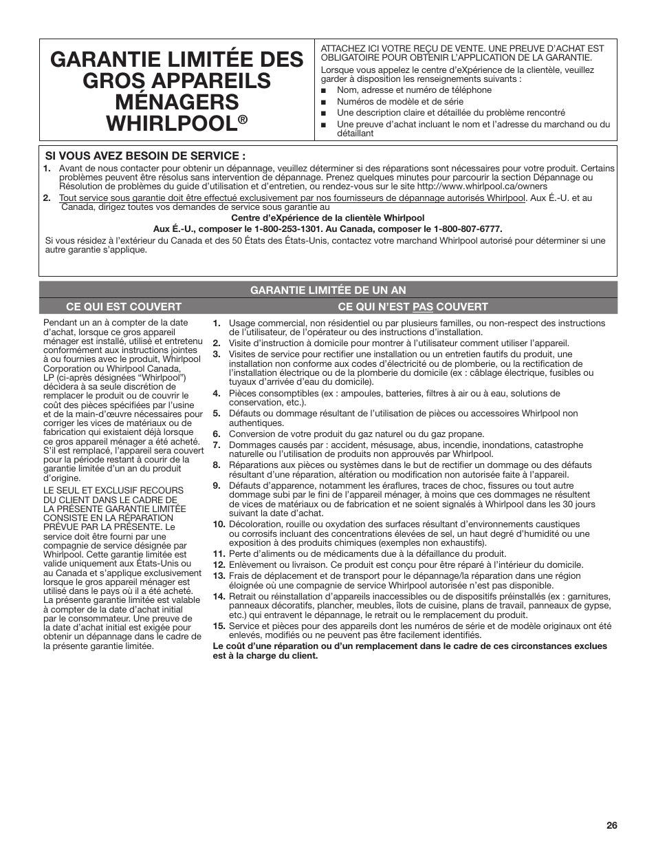 Whirlpool 24 Inch Over-the-Range Microwave Hood Combo Owner's Manual User Manual | Page 26 / 27