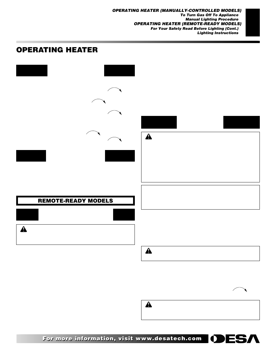 Operating heater, Continued | Desa "A" Models User Manual | Page 19 / 40