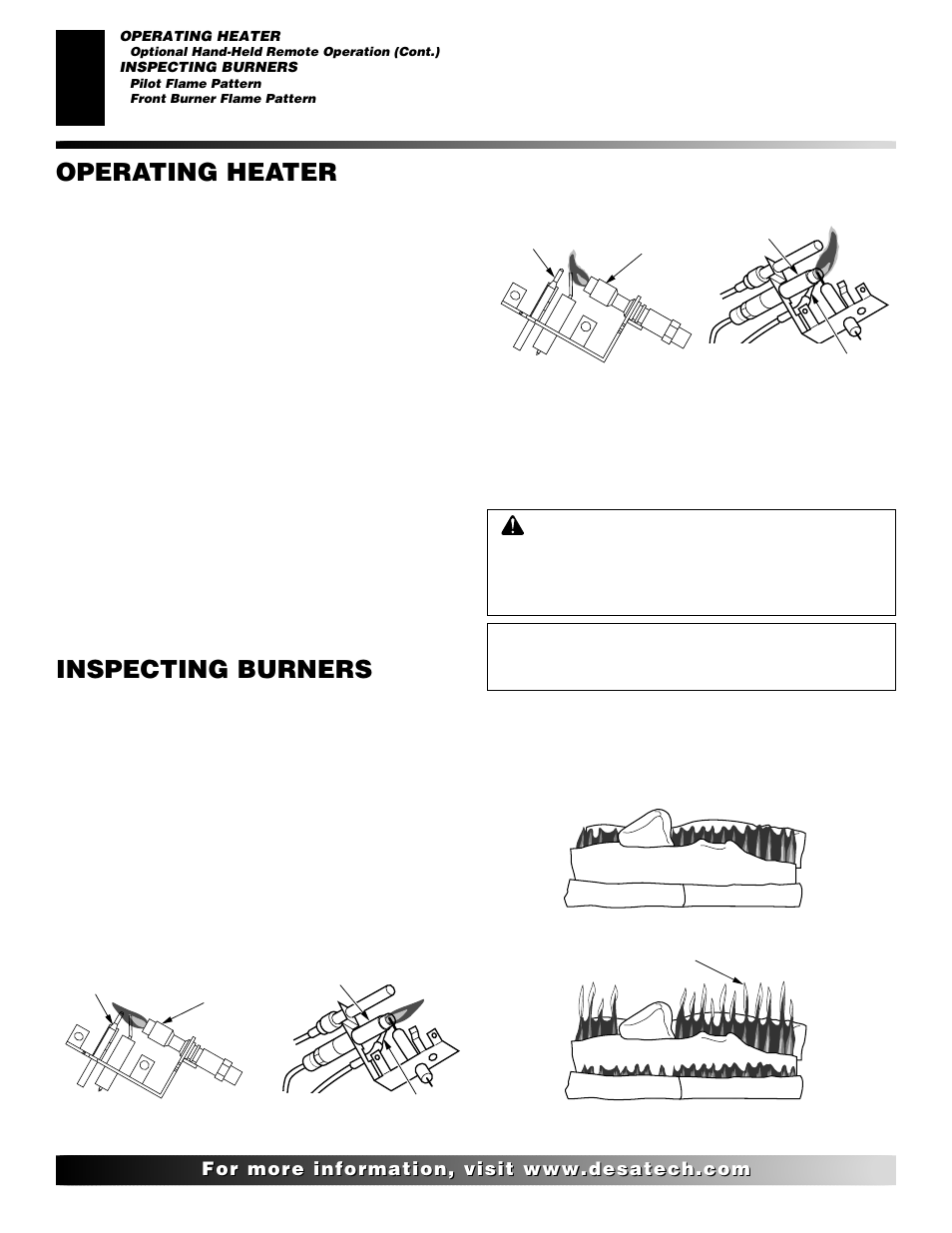 Inspecting burners, Operating heater, Continued | Desa "A" Models User Manual | Page 22 / 40