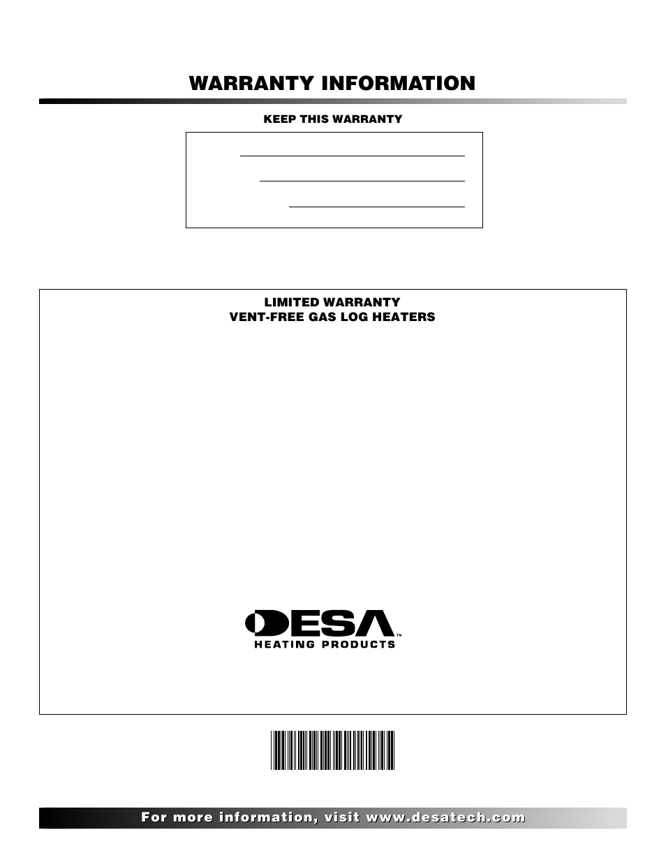 Warranty information | Desa "A" Models User Manual | Page 40 / 40