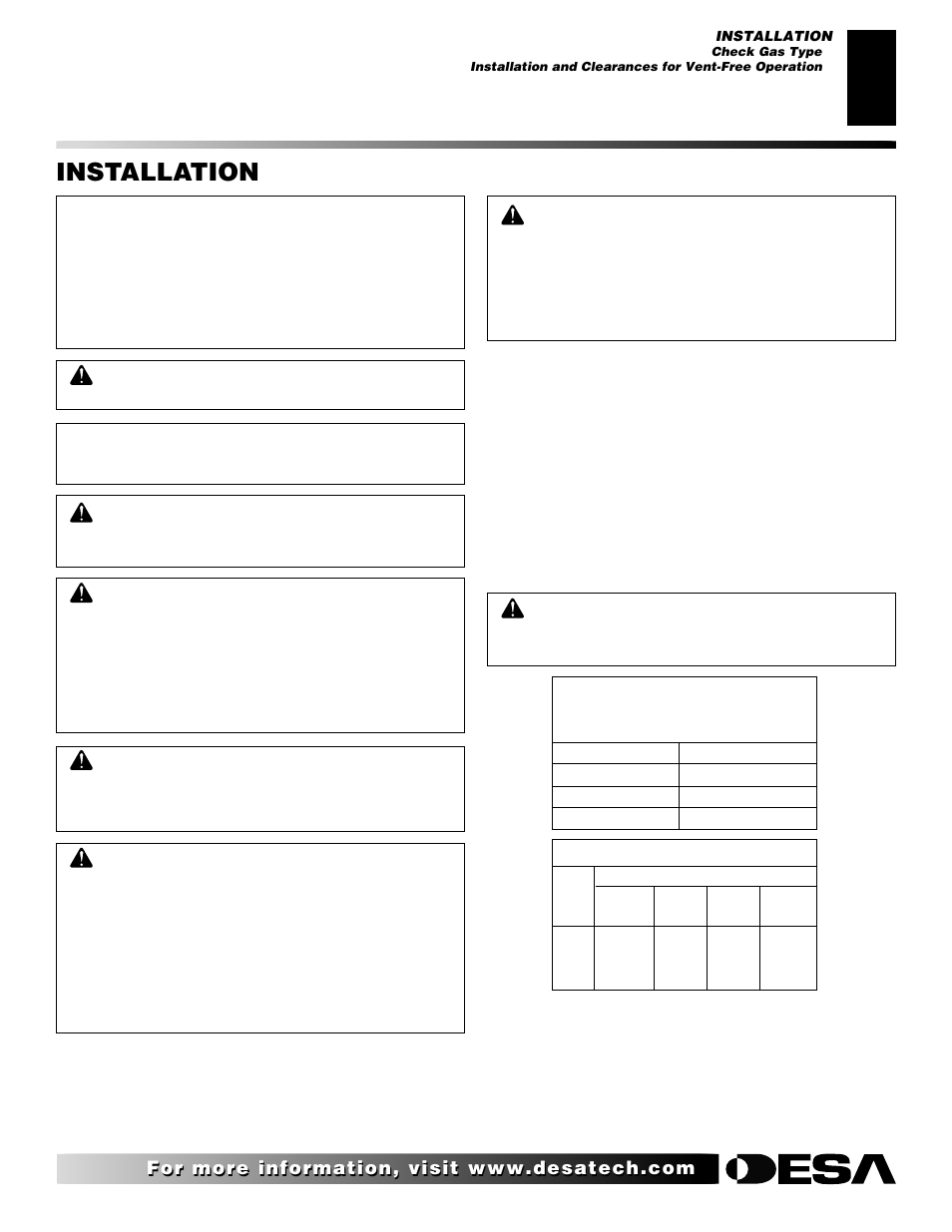 Installation | Desa "A" Models User Manual | Page 7 / 40