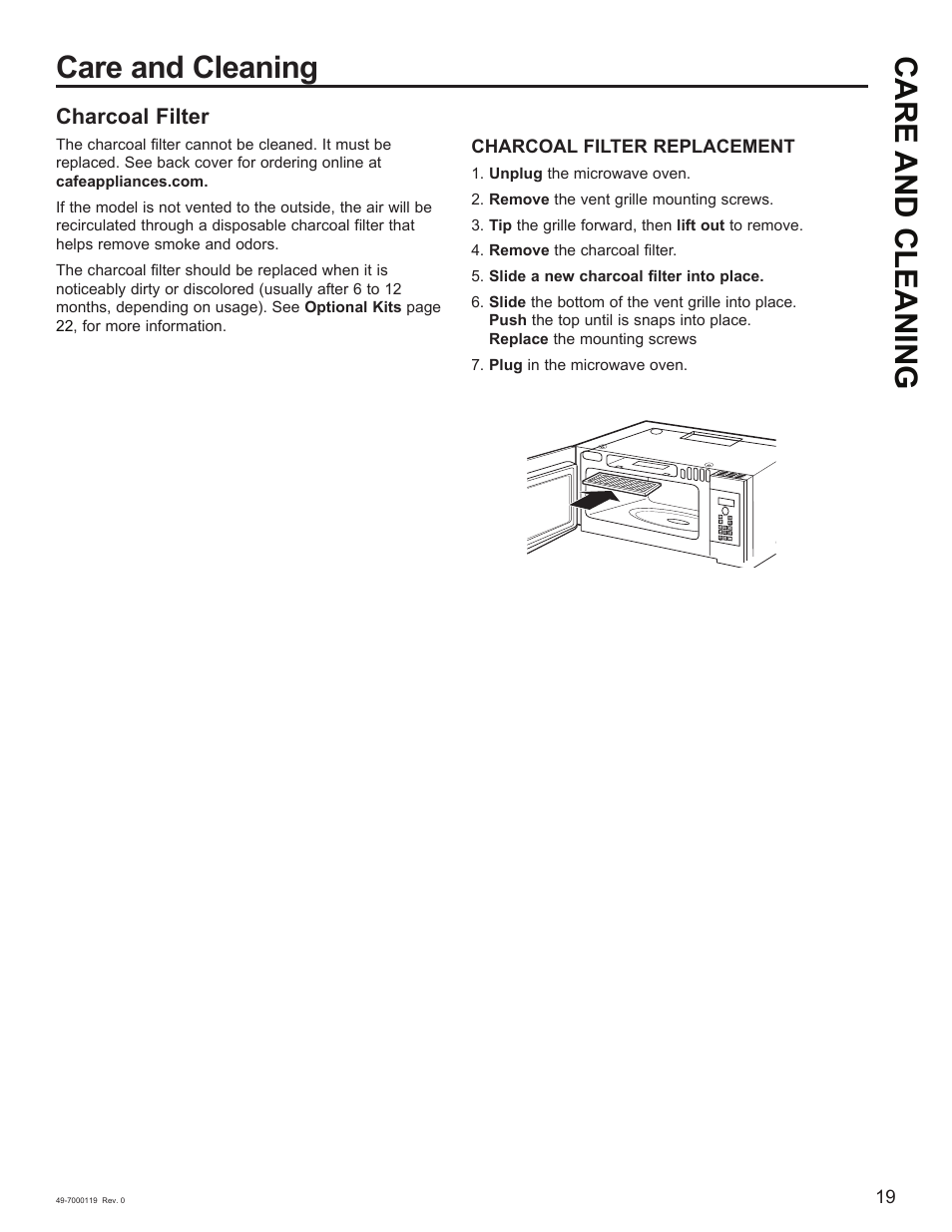 Care and cleaning care and cleaning, Charcoal filter | Cafe 30 Inch Over-the-Range Microwave Oven Owner's Manual User Manual | Page 20 / 49