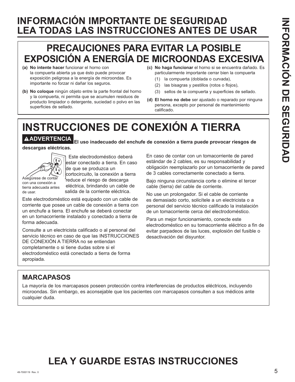 Instrucciones de conexión a tierra | Cafe 30 Inch Over-the-Range Microwave Oven Owner's Manual User Manual | Page 30 / 49