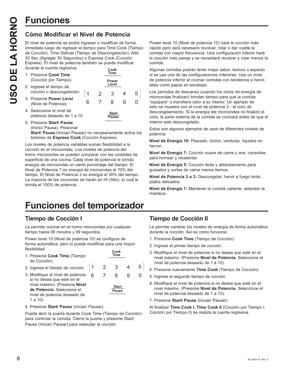 Cómo modificar el nivel de potencia, Tiempo de cocción i, Tiempo de cocción ii | Cafe 30 Inch Over-the-Range Microwave Oven Owner's Manual User Manual | Page 33 / 49