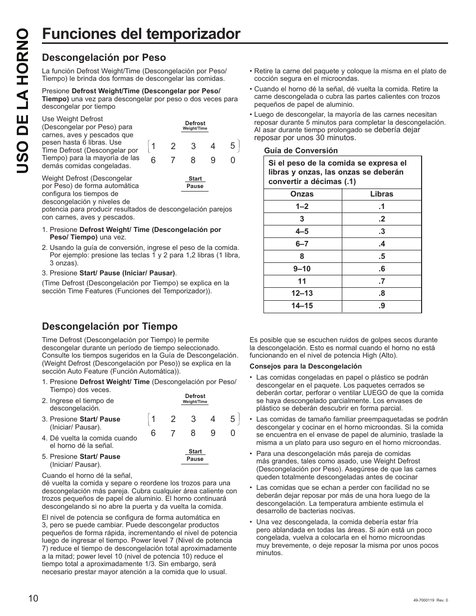 Funciones del temporizador uso de la horno, Descongelación por peso, Descongelación por tiempo | Cafe 30 Inch Over-the-Range Microwave Oven Owner's Manual User Manual | Page 35 / 49