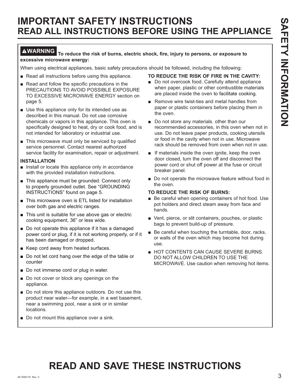 Read all instructions before using the appliance | Cafe 30 Inch Over-the-Range Microwave Oven Owner's Manual User Manual | Page 4 / 49