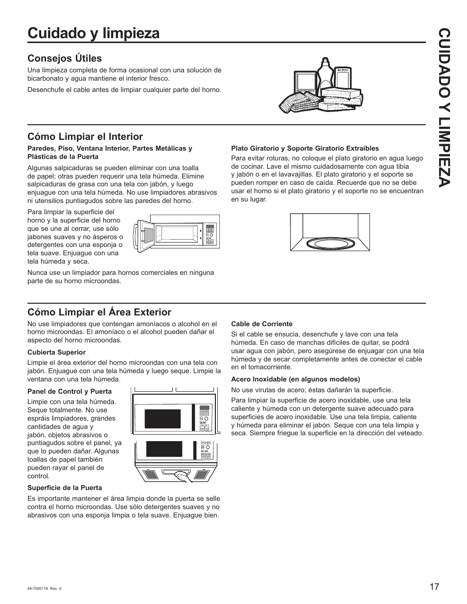 Cuidado y limpieza, Consejos útiles, Cómo limpiar el interior | Cómo limpiar el área exterior | Cafe 30 Inch Over-the-Range Microwave Oven Owner's Manual User Manual | Page 42 / 49