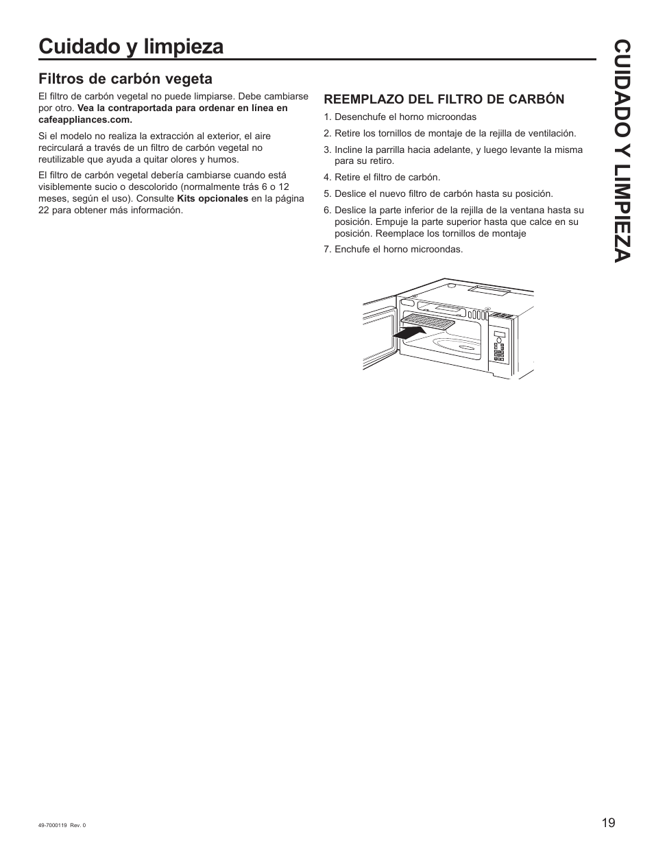 Cuidado y limpieza cuidado y limpieza, Filtros de carbón vegeta | Cafe 30 Inch Over-the-Range Microwave Oven Owner's Manual User Manual | Page 44 / 49