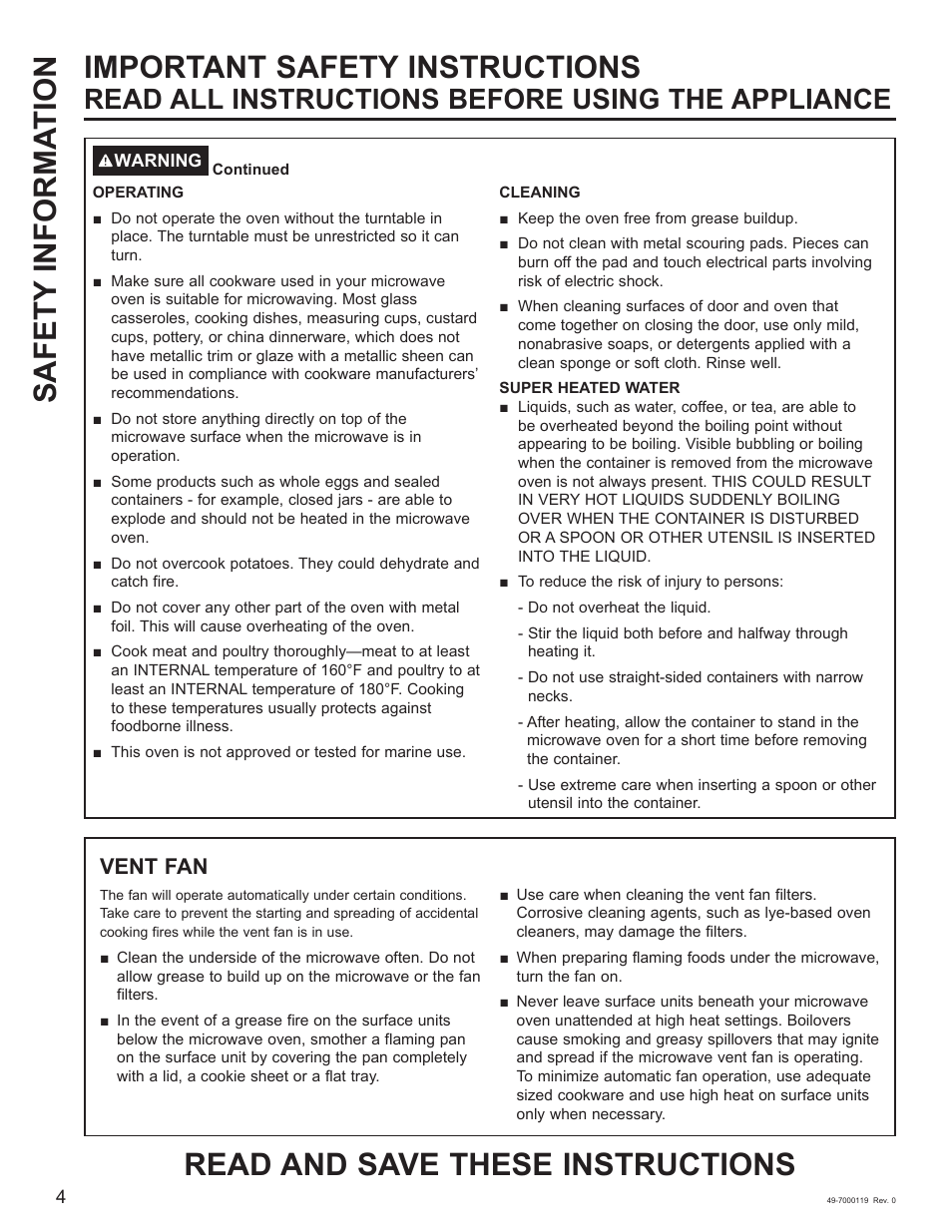 Read all instructions before using the appliance, Vent fan | Cafe 30 Inch Over-the-Range Microwave Oven Owner's Manual User Manual | Page 5 / 49