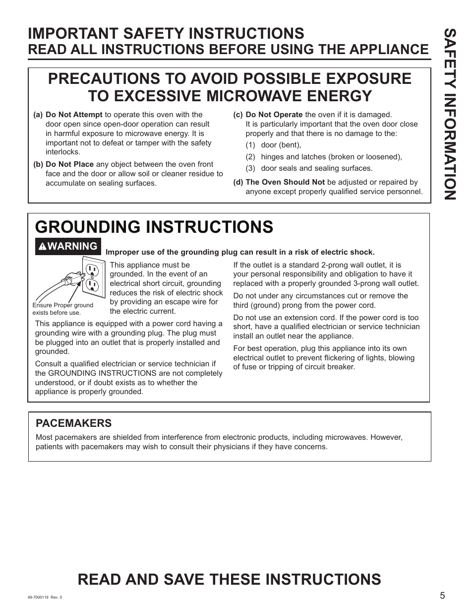 Grounding instructions, Safety informa tion, Read all instructions before using the appliance | Cafe 30 Inch Over-the-Range Microwave Oven Owner's Manual User Manual | Page 6 / 49