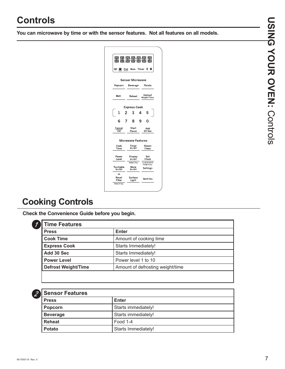 Using your oven: controls controls, Cooking controls | Cafe 30 Inch Over-the-Range Microwave Oven Owner's Manual User Manual | Page 8 / 49