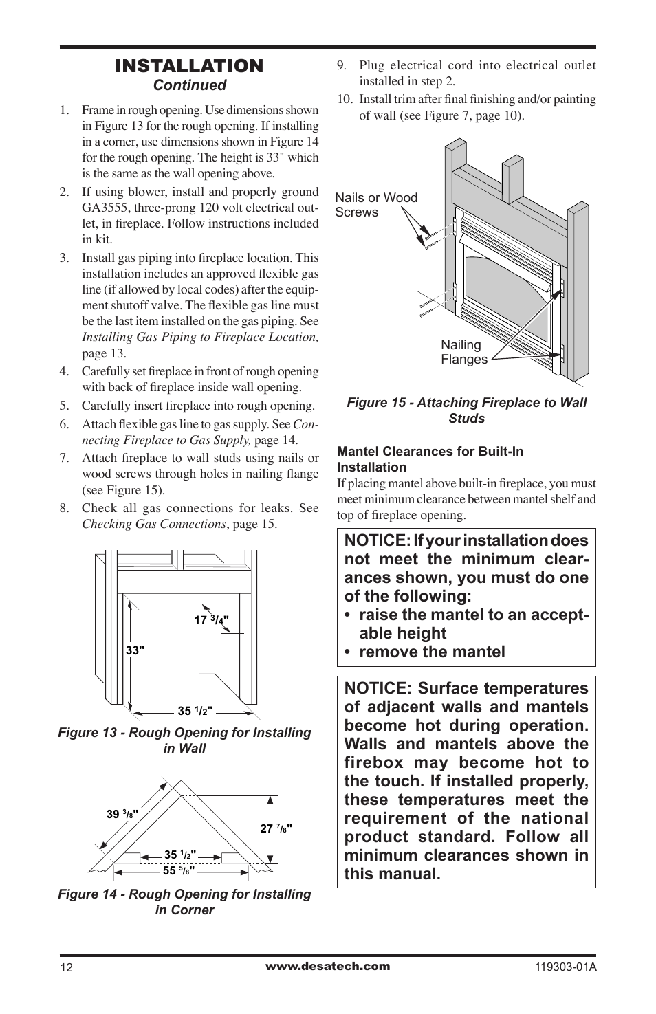 Installation | Desa VsGF28PTF User Manual | Page 12 / 32